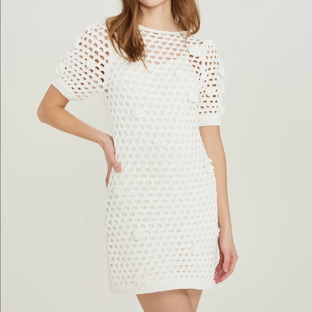 Something Navy Crochet Mini Dress with Floral Appliqué